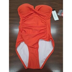 Calvin Klein Swimwear Womens 4 Orange One Piece Swimsuit UPF 50 Ruched NWT